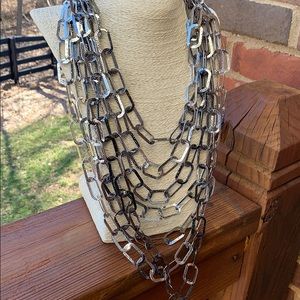 Silver and darkened silver multi strand necklace